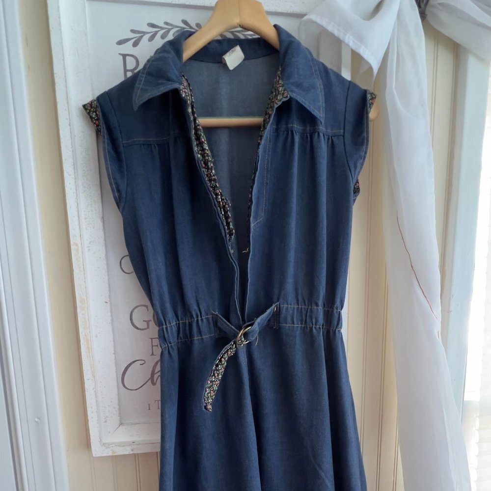 Vintage 70s Denim Midi Dress Union Label vintage size 13 - Picture 2 of 9